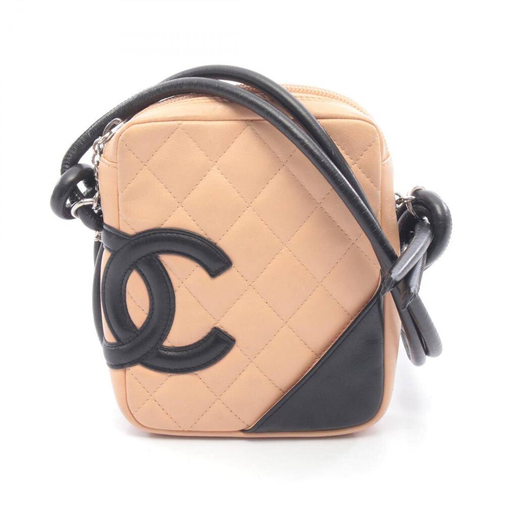 Chanel Cambon Shoulder Bag Leather Beige Black